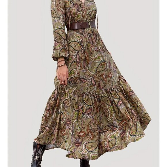 NWT Flirty & Floral V-Neck Spring Summer Dress Puffy Sleeve Midi Red Navy L-XL12 - Picture 9 of 9